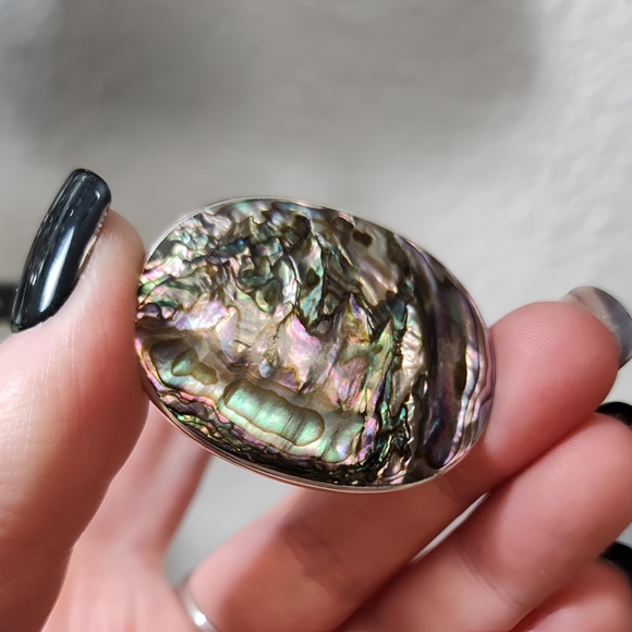 Vintage Alfredo Villasana Taxco Sterling Silver Abalone Shell Oval Brooch Pin - Picture 7 of 11